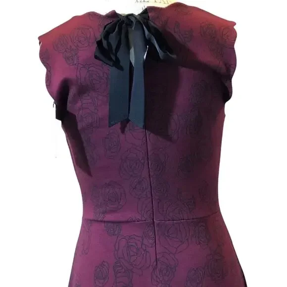 41 Hawthorn Aiyanna Dress M Burgundy Scallop Neck Bow Back Fit Flare Cocktail - Picture 3 of 12